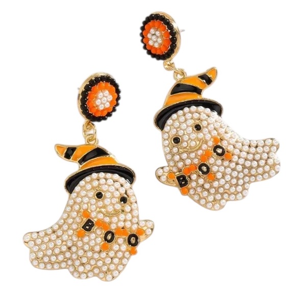 Fashion Jewelry Jewelry - Beaded Halloween Ghost Dangle Earrings